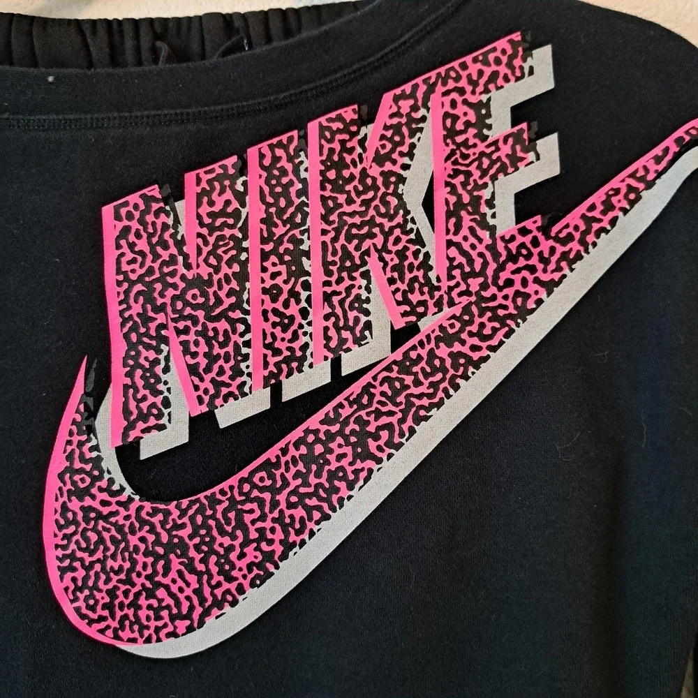 Nike Girls Sweatshirt and Gap Joggers Set Black Pink Leopard Logo Kids Medium